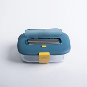 Green Straw Plastic Cover Multifunctional Glass Lunch Box