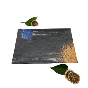 China Matte Black Melamine Soup Plate Reliefs Texture Rectangle Shaped Plates on sale