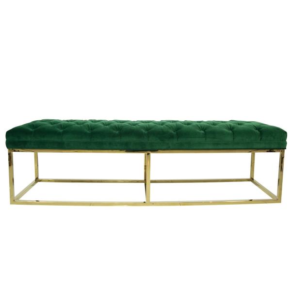 HOT sale modern classic green velvet fabric tufted upholstery bench stainless steel frame ottoman for wedding event
