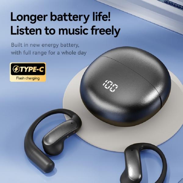 ETEK OWS Open Earphones 40mAh Battery While The Charging Case Houses 500mAh Protected Battery Black Purple Silver