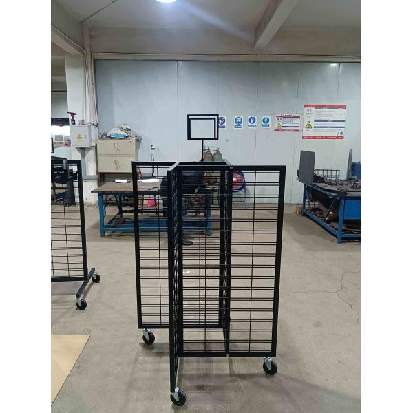 Robust 4 Way Wire Mesh Display Rack Rolling Gridwall Display Powder Coated AT