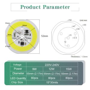 220V AC COB LED Chip High Brightness 12W 15W Warm LED Module