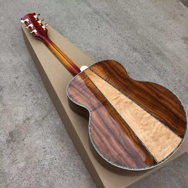 Custom 43 Inch Cherryburst Solid Spruce Top Abalone Inlays Maple and Koa Back Side Acoustic Guitar