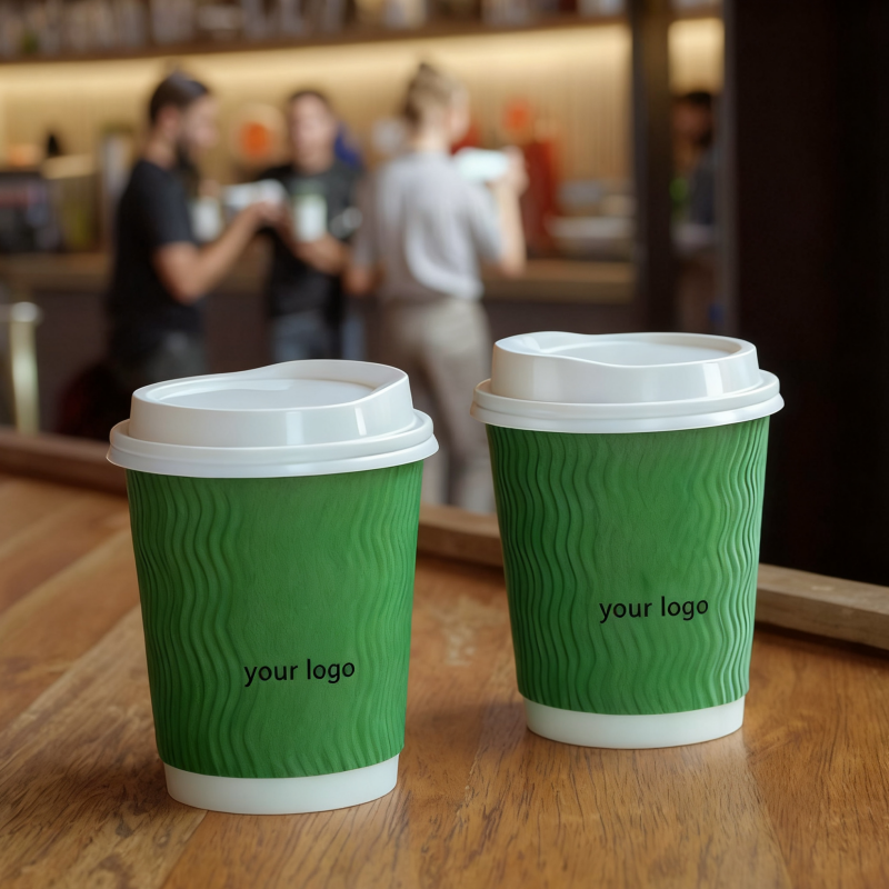Eco-friendly disposable paper cup with lid customized printing logo