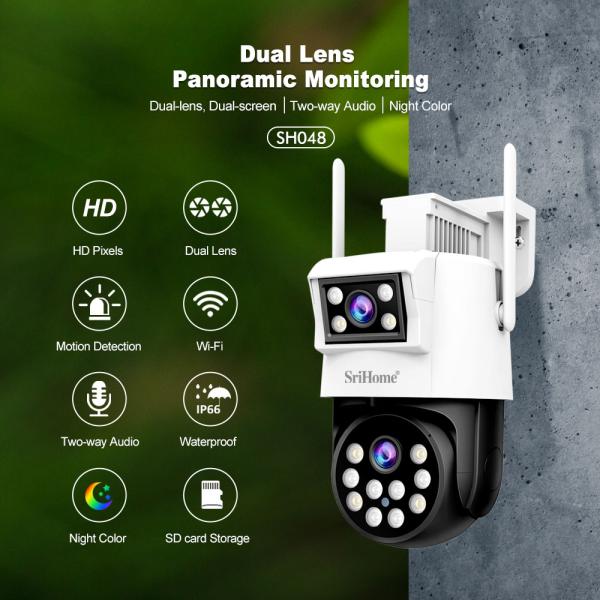 Home Security 2+2MP Dual Lens Outdoor Wireless Security WiFi CCTV PTZ IP Camera Video Dome PTZ Surveillance Camera