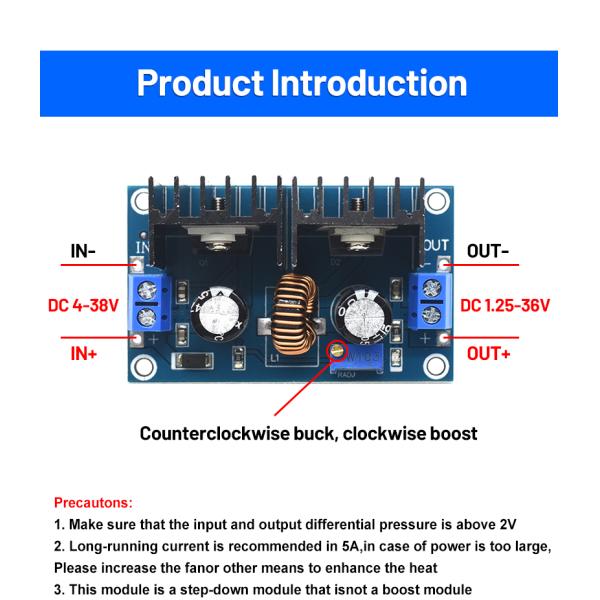 CA-4016 8A 200W Board Mount DC-DC Converter XL4016 4-40V to 1.25-36V PWM Adjustable Step-Down Module 200W 8A Converter