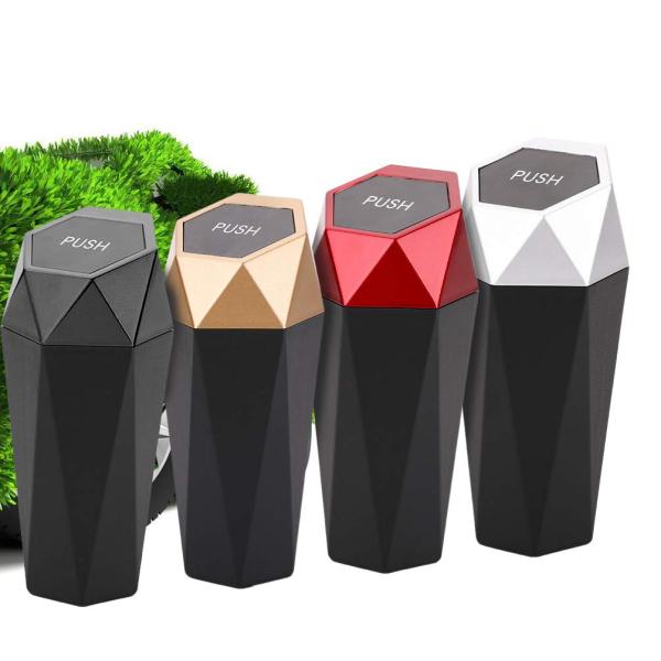 Leakproof Vehicle Trash Bin Easy Clean Up Car Trash Can with Lid New Car Dustbin Diamond Design
