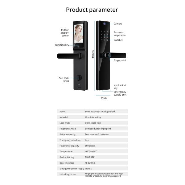 Qleung Camera Door Lock With Video Calling Fingerprint Digital Lock