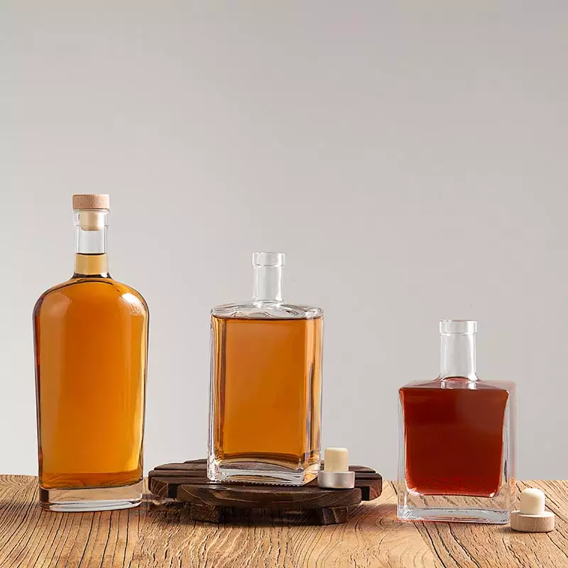 Base Material Glass Custom 500ml 750ml Square Wine Whisky Glass Bottle with Cork Cap