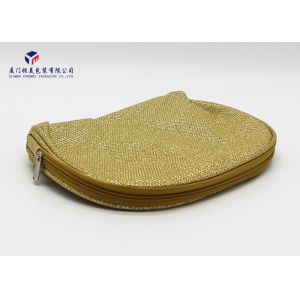 Gold Embossed Fabric Makeup Bag With Super Clear Soft PVC Window On Front Side