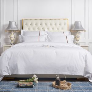 Custom Embroidery Logo Hotel Cover Sheet Set Four Pcs 100% Cotton King Size Bed