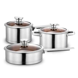 Quality Multi-function Kitchen Cookware Silver Cooking Pot Set Stainless Steel Cookware Sets With Thick Stainless Steel Handle for sale