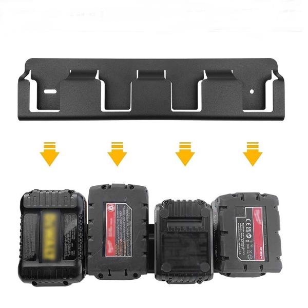 Buy Wrought Iron Battery Storage 18V Battery Holder Mount Wall Rack with 4 Slot 30CM Morden at wholesale prices