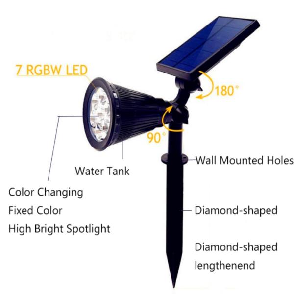 110lm/W Solar Powered Lawn Lights Rgb Color Changing Short Pole Yard Landscape Lighting