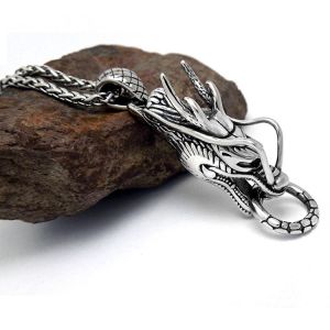 Fashion 925 Silver Plated Men's Stainless Steel Rope Chain Dragon Pendant
