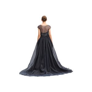Black Organza Prom Party Dress For Arabic Women Sweep Train XS , S , M , L Size