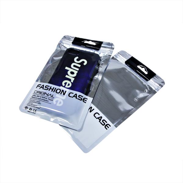 Custom Logo Silver Aluminum foil cable case packaging zipper bags for iPhone case packaging