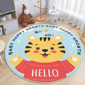 Animal Cartoon Wool Spinning Childrens Playroom Rug Round