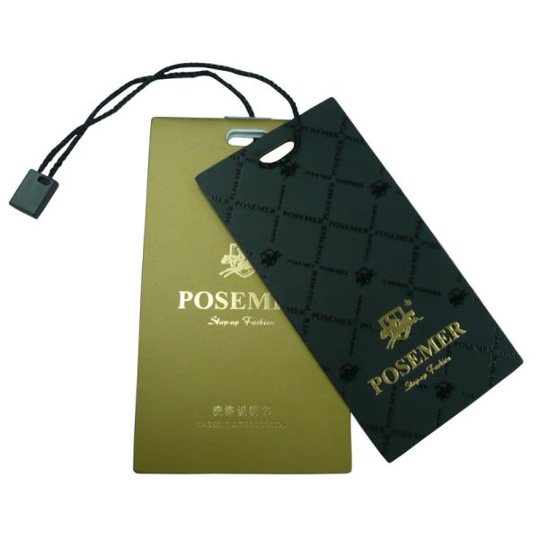 Buy Gold / Black Personalized Garment Custom Printed Hang Clothing Tags Silk Screen Printing at wholesale prices