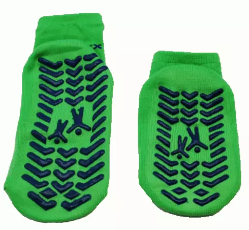 Yellow Color Trampoline Grip Socks Polyester Non Slip Socks Jacquard Logo