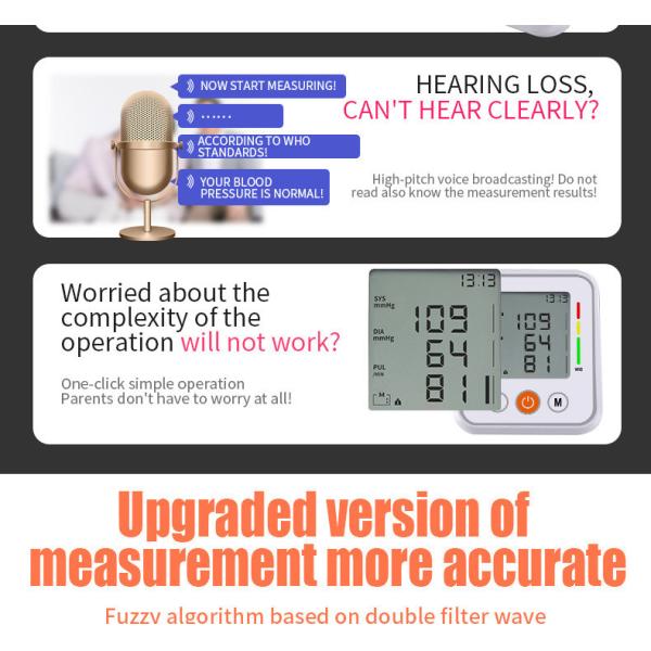 Smart LCD Digital Display Blood Pressure Monitor With Large Volume Voice Reporting