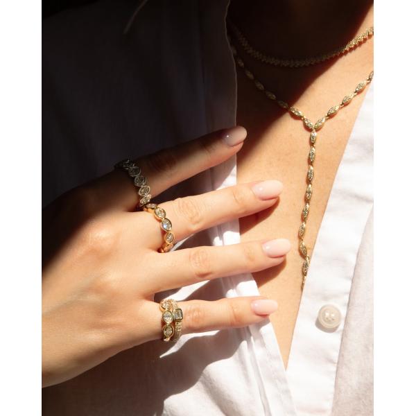 925 Sterling Silver 14K Gold Bezel Oval Eternity Ring for Women Engagement Occasion