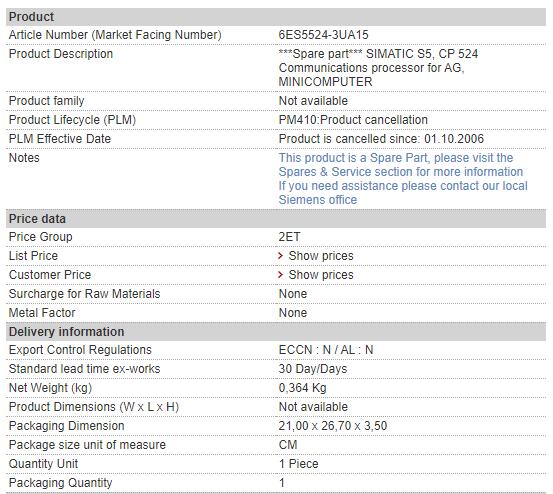 6ES5524-3UA15 6ES5 524-3UA15 Siemens Communication Processor