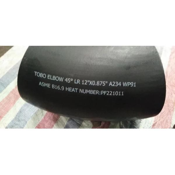 Alloy Steel Pipe Fittings 45 Elbow A234 Grade WP91 12" X0.875" Butt Welding