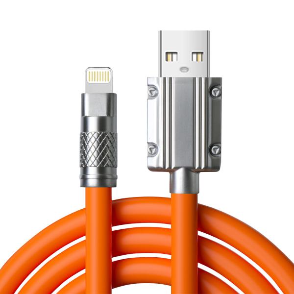 1m Durable Silicone Charging Cable with Zinc Alloy Connectors in Orange/Blue