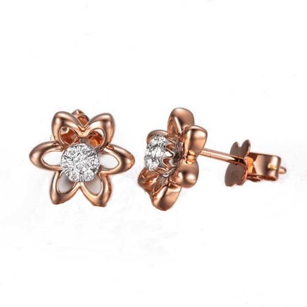 Fashion 18K Rose Gold 0.14 Carat Diamonds Flwoer Stud Earrings for Women Gift (GDE003)