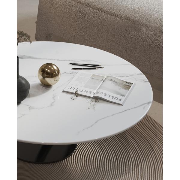 Circular Living Room Coffee Table Marble White Counter Top Black Base