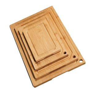 Deep Juice Groove Bamboo Wood Cutting Board Set with Side Handles for Cheese and
