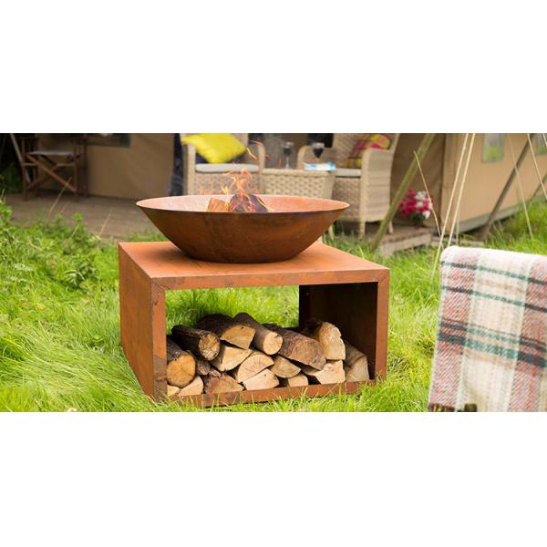 Outdoor Garden Decor Round Corten Steel Fire Pit Wood Burning Rusty-Colored 