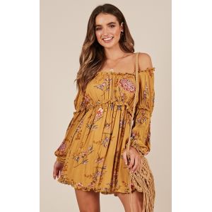 Boho Summer Printed Mustard Floral Mini Women Casual Dresses
