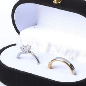 Personalized Custom Black Velvet Jewelry Packaging Wedding Engagement Double