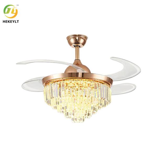 Buy 42 Inch LED Smart Crystal Rose Gold Ceiling Fan Light With Remote Control at wholesale prices