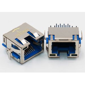 Built - In LED RJ45 PCB Jack Connector Single Port Shielded With EMI Tabs