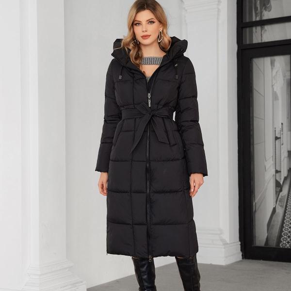 Buy Women Long Coat Winter Warm Coat Down Or Biodown Or Bio Fluff Coat For Winter Hooked Water Proof And Windproof For Cold Winter Dark Colour at wholesale prices
