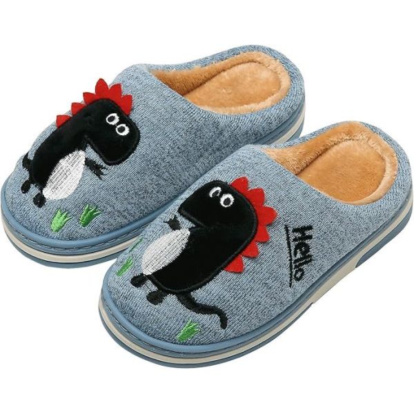 Fun DIno Featured Kids Slippers Warm Faux Fur Lining for Winter Comfort