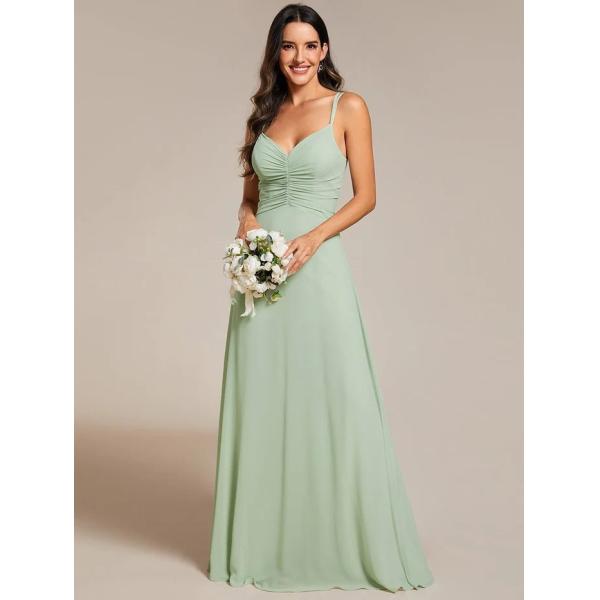 Chic Empire A-line Adjustable Straps V-neck Pleated Mint Green Chiffon Bridesmaid Dress