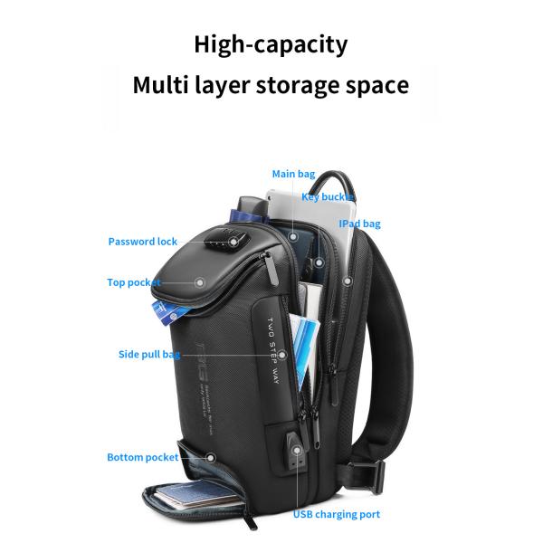 Lightweight Large Black Mens Sling Bag Guard Against Theft Durable