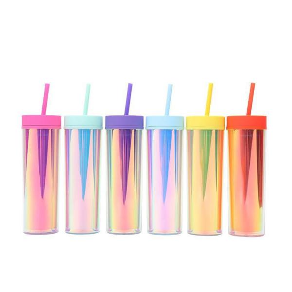 16oz 12 Colored Acrylic Tumblers With Lids And Straws Skinny Double Wall