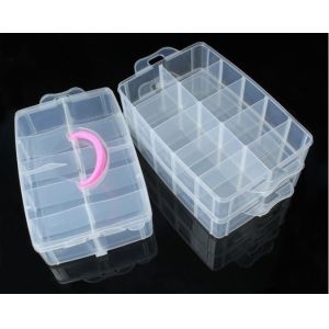 Adjustable 15 Compartment Plastic Clear Storage Box For Jewelry Earring Tool