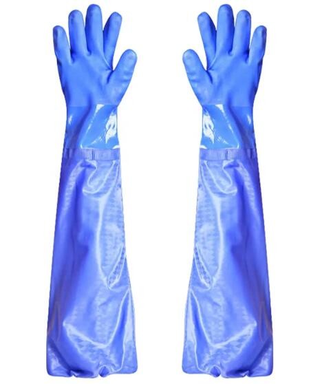 Heavy Duty Chemical Gloves Blue PVC Coated Gloves For Electrical