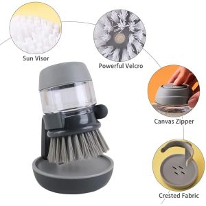 Dishwasher Kitchen Scrub Brush With Integrated Detergent Soap Dispenser