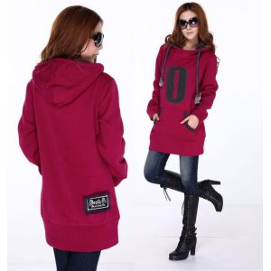 Long Ladies / Women Hooded Sweatshirts , Two Pockets Cotton