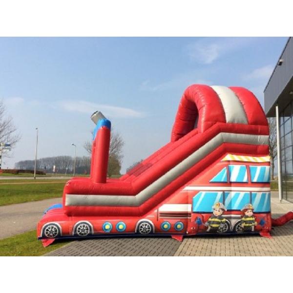 Firetruck Theme Durable Outdoor Giant Bouncy Slide With Plato PVC Tarpaulin