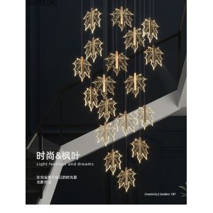 Modern staircase chandelier hotel lobby villa spiral leaf chandelier(WH-NC-74)