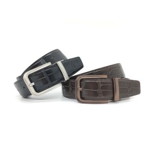 China Men Reversible Buckle Belt Croc Pattern Leather , Curved Dress Strap on sale