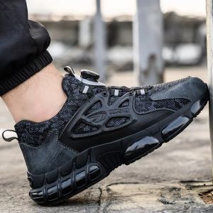 Black Microfiber Safety Industrial Button Men's Work Shoes